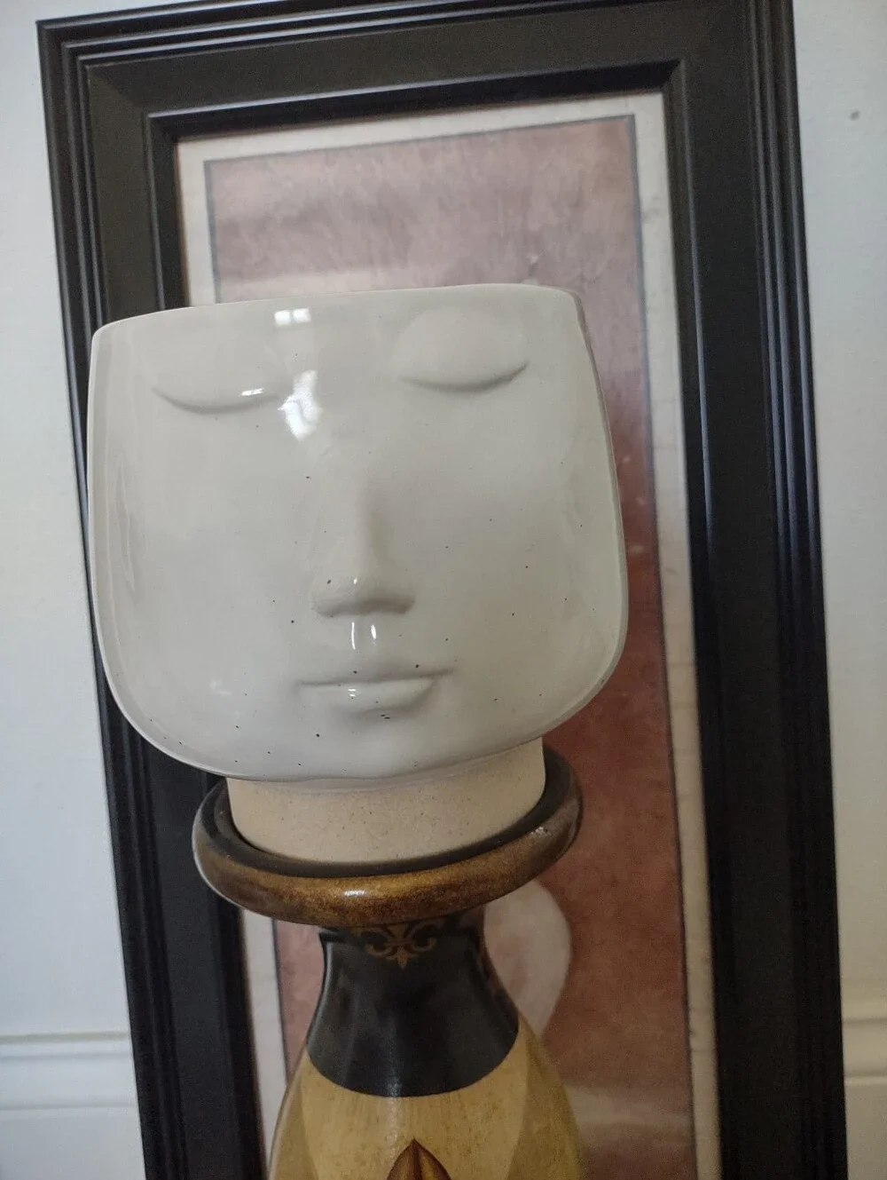 Face Head Sculptural White Figure Vase Pottery Ceramic